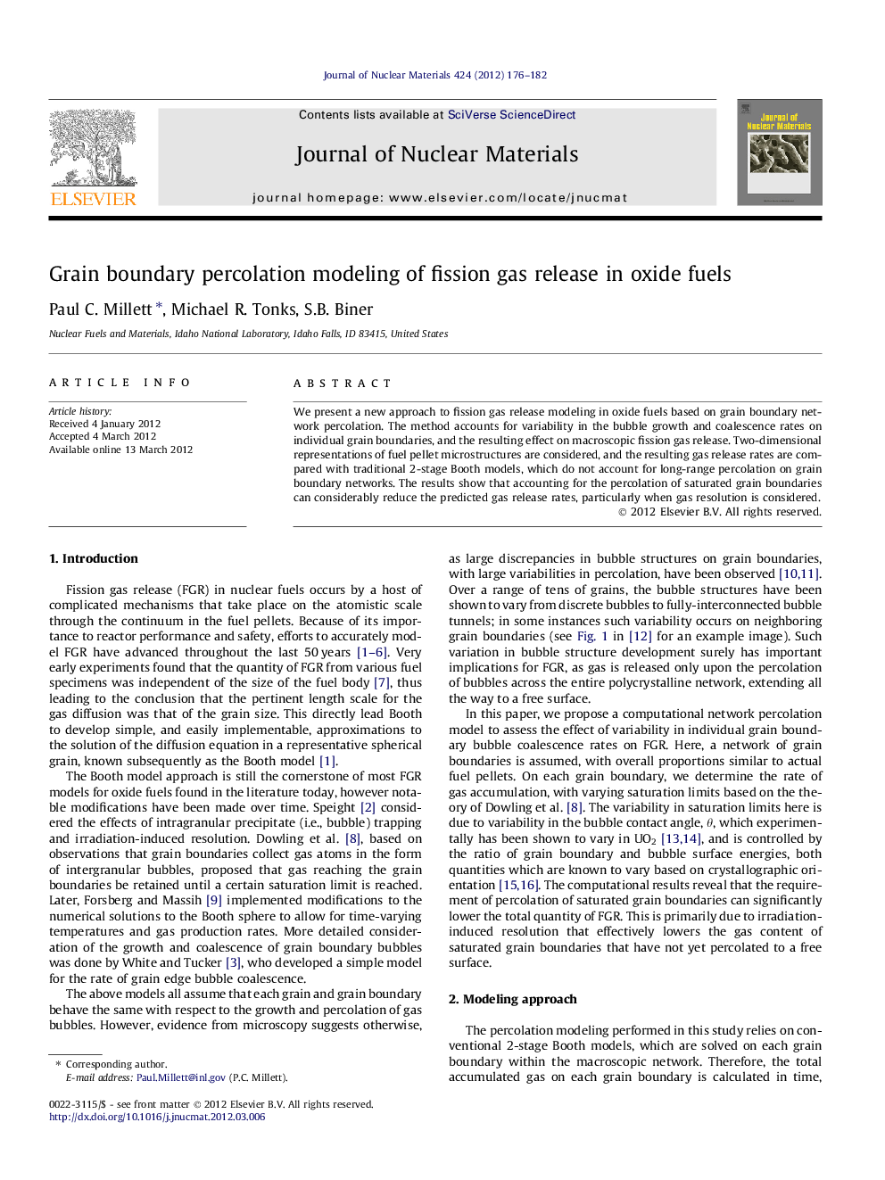 Grain boundary percolation modeling of fission gas release in oxide fuels