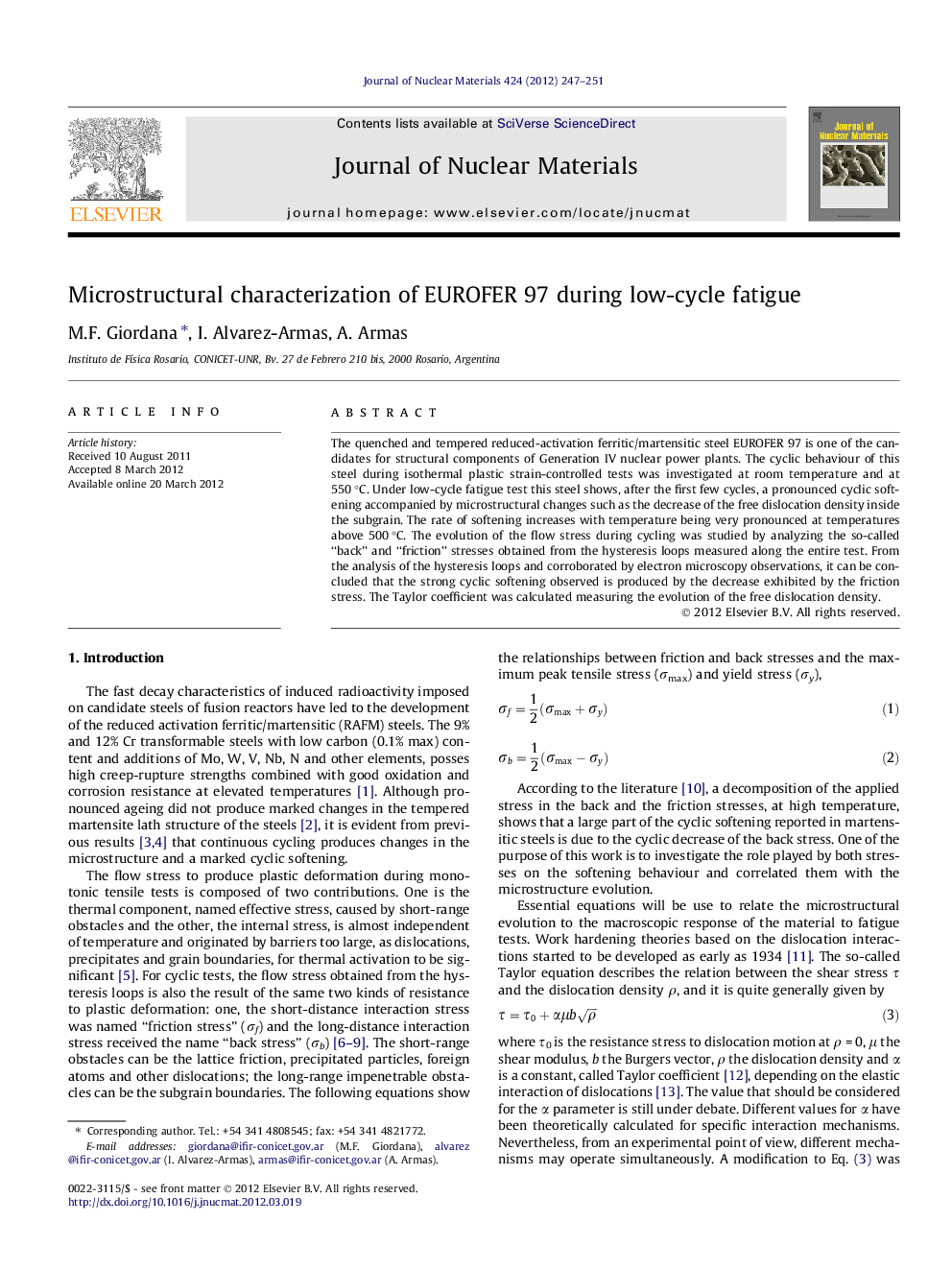 Microstructural characterization of EUROFER 97 during low-cycle fatigue
