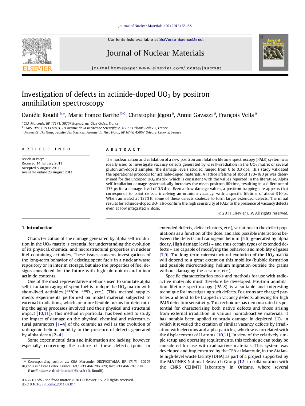 عکس صفحه اول مقاله: Investigation of defects in actinide-doped UO2 by positron annihilation spectroscopy Investigation of defects in actinide-doped UO2 by positron annihilation spectroscopy