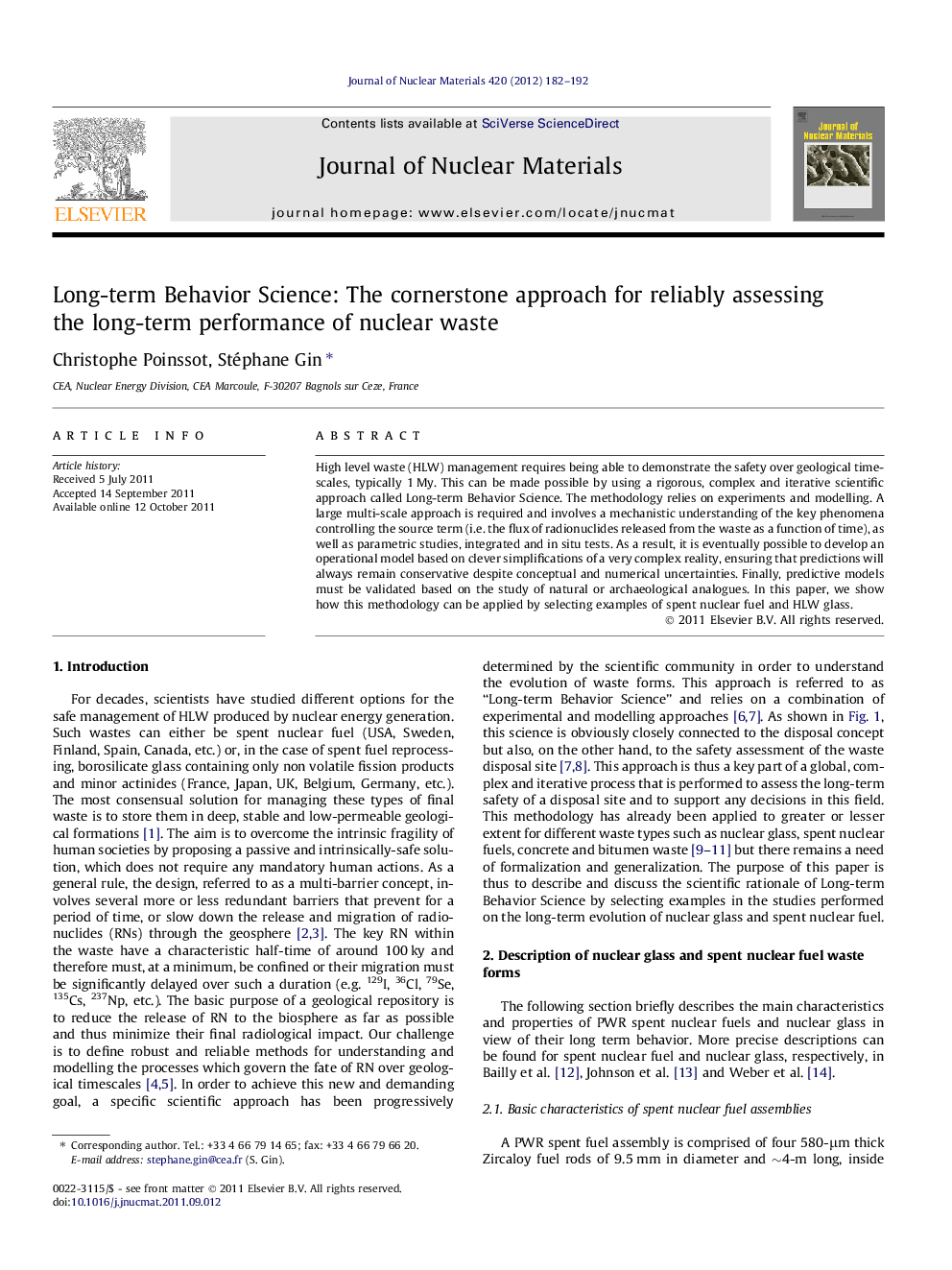 عکس صفحه اول مقاله: Long-term Behavior Science: The cornerstone approach for reliably assessing the long-term performance of nuclear waste Long-term Behavior Science: The cornerstone approach for reliably assessing the long-term performance of nuclear waste