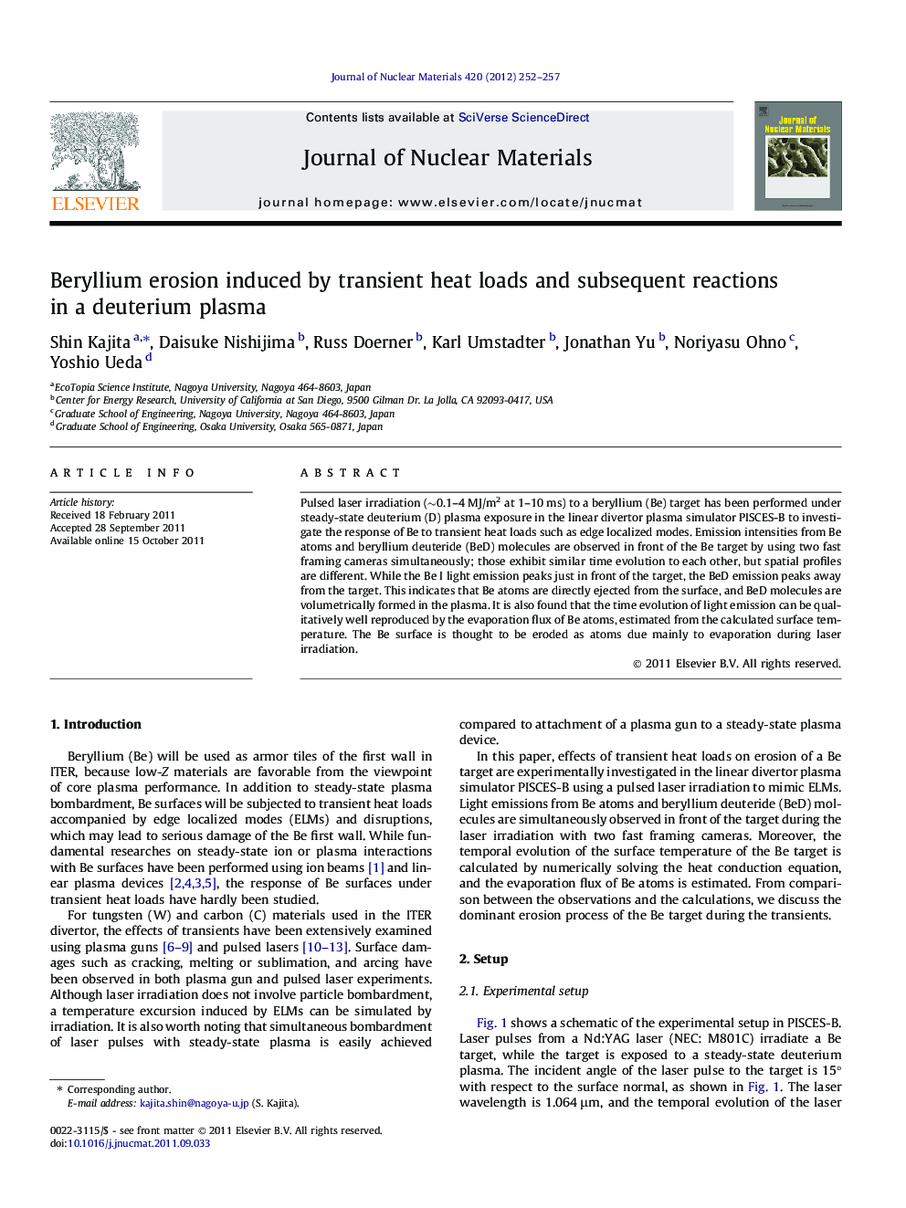 Beryllium erosion induced by transient heat loads and subsequent reactions in a deuterium plasma