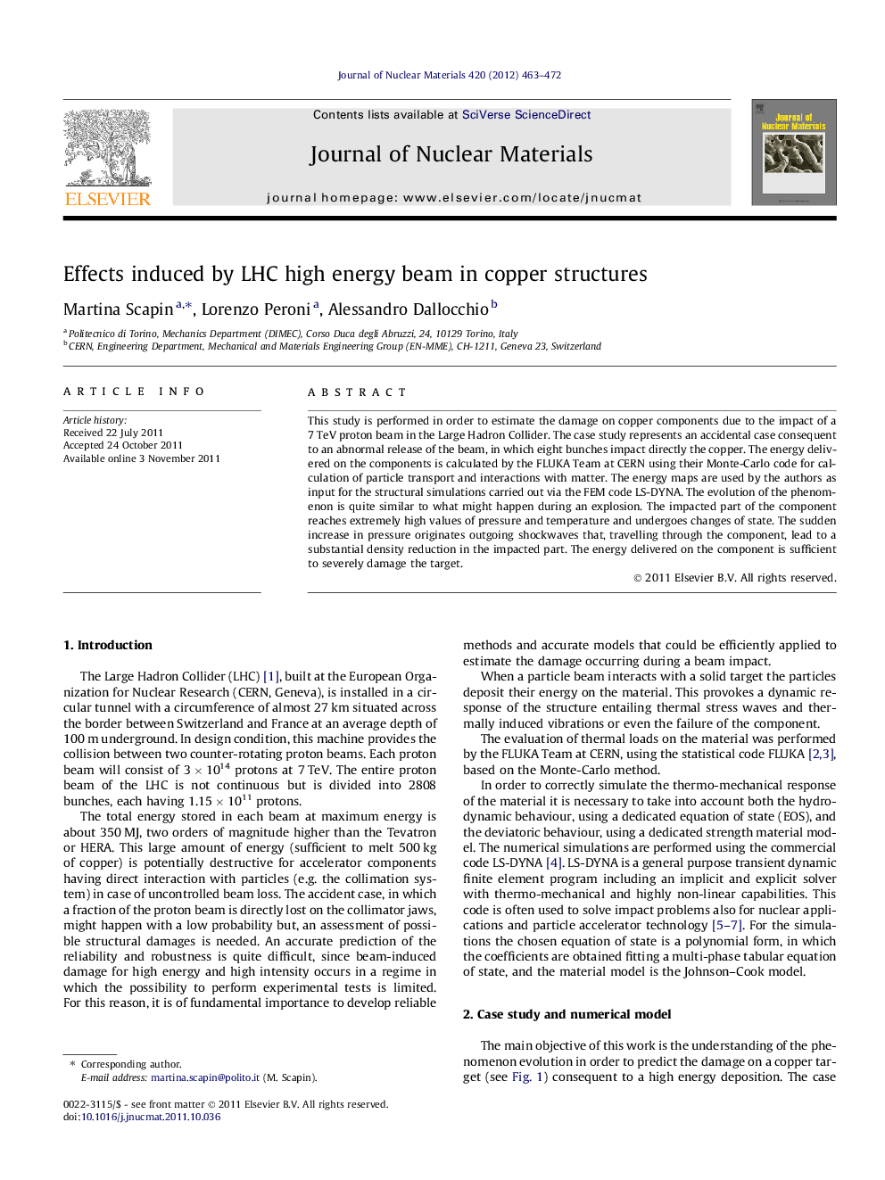 عکس صفحه اول مقاله: Effects induced by LHC high energy beam in copper structures Effects induced by LHC high energy beam in copper structures