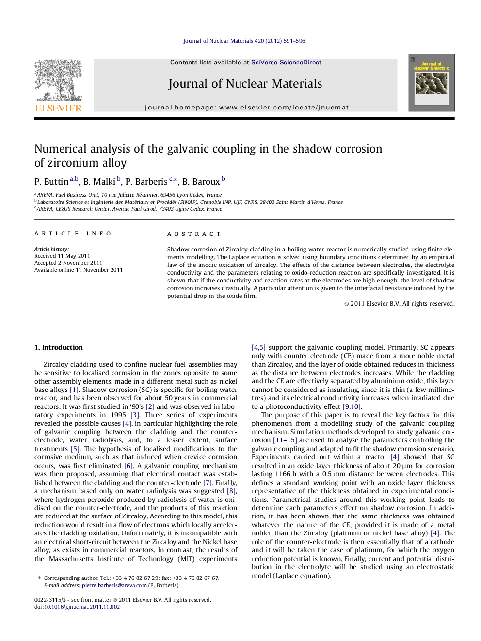 Numerical analysis of the galvanic coupling in the shadow corrosion of zirconium alloy