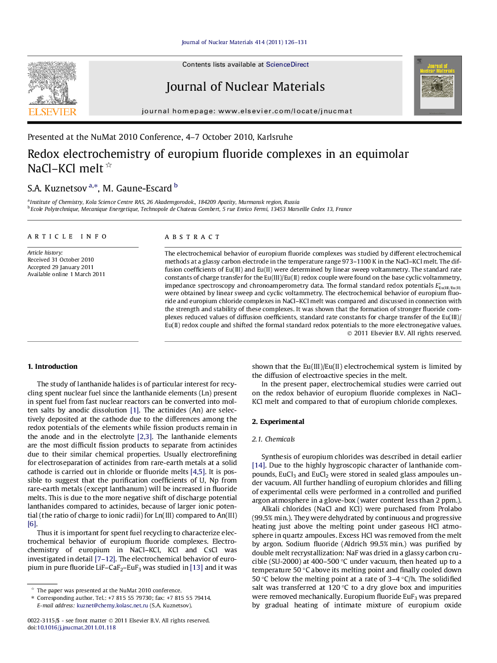 Redox electrochemistry of europium fluoride complexes in an equimolar NaCl-KCl melt