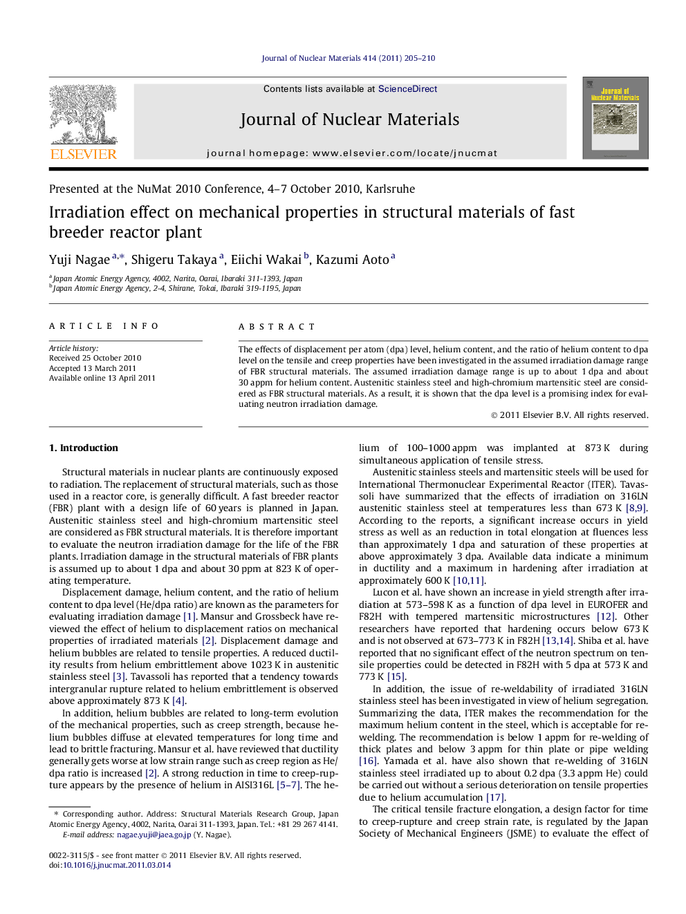Irradiation effect on mechanical properties in structural materials of fast breeder reactor plant