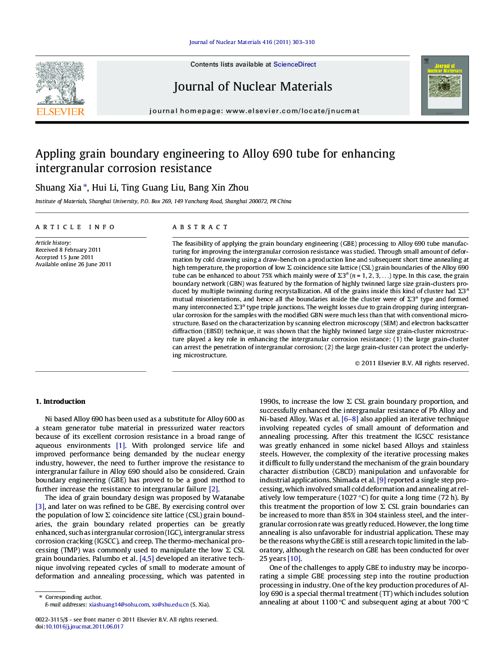 Appling grain boundary engineering to Alloy 690 tube for enhancing intergranular corrosion resistance