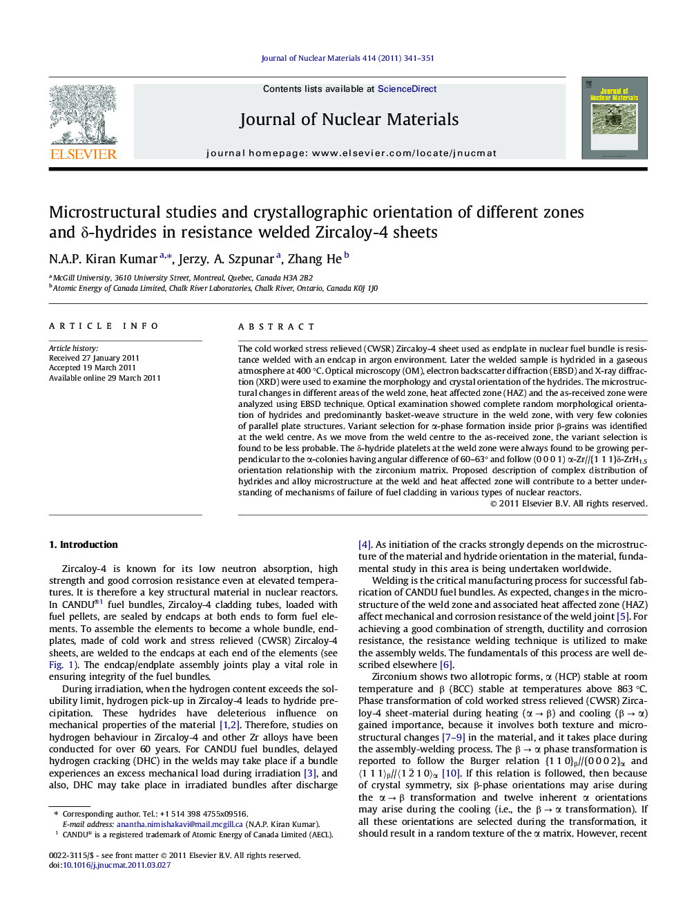 Microstructural studies and crystallographic orientation of different zones and δ-hydrides in resistance welded Zircaloy-4 sheets