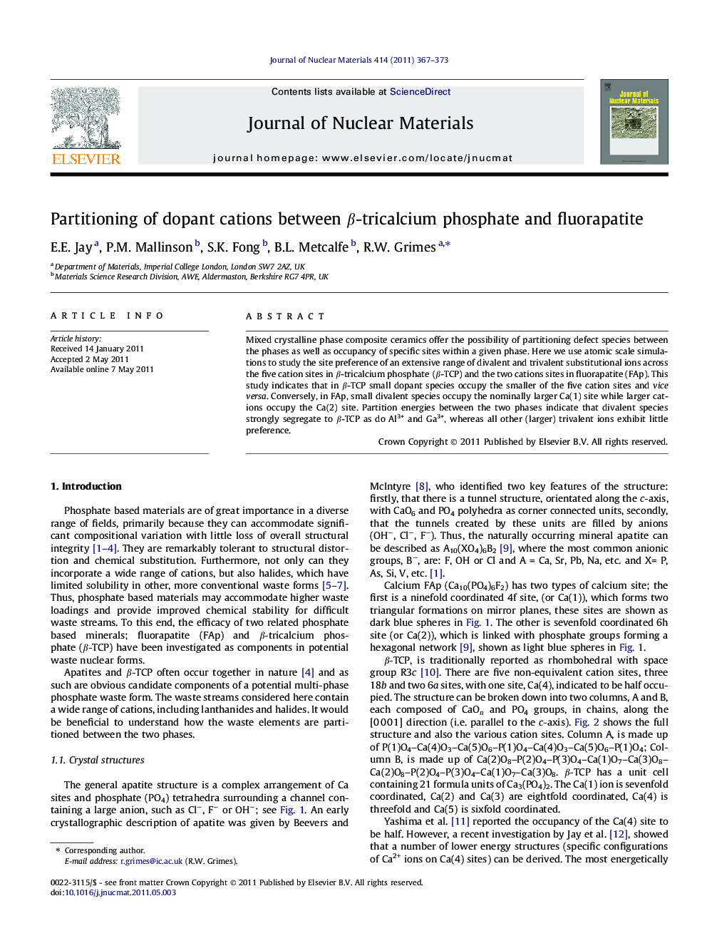 Partitioning of dopant cations between β-tricalcium phosphate and fluorapatite