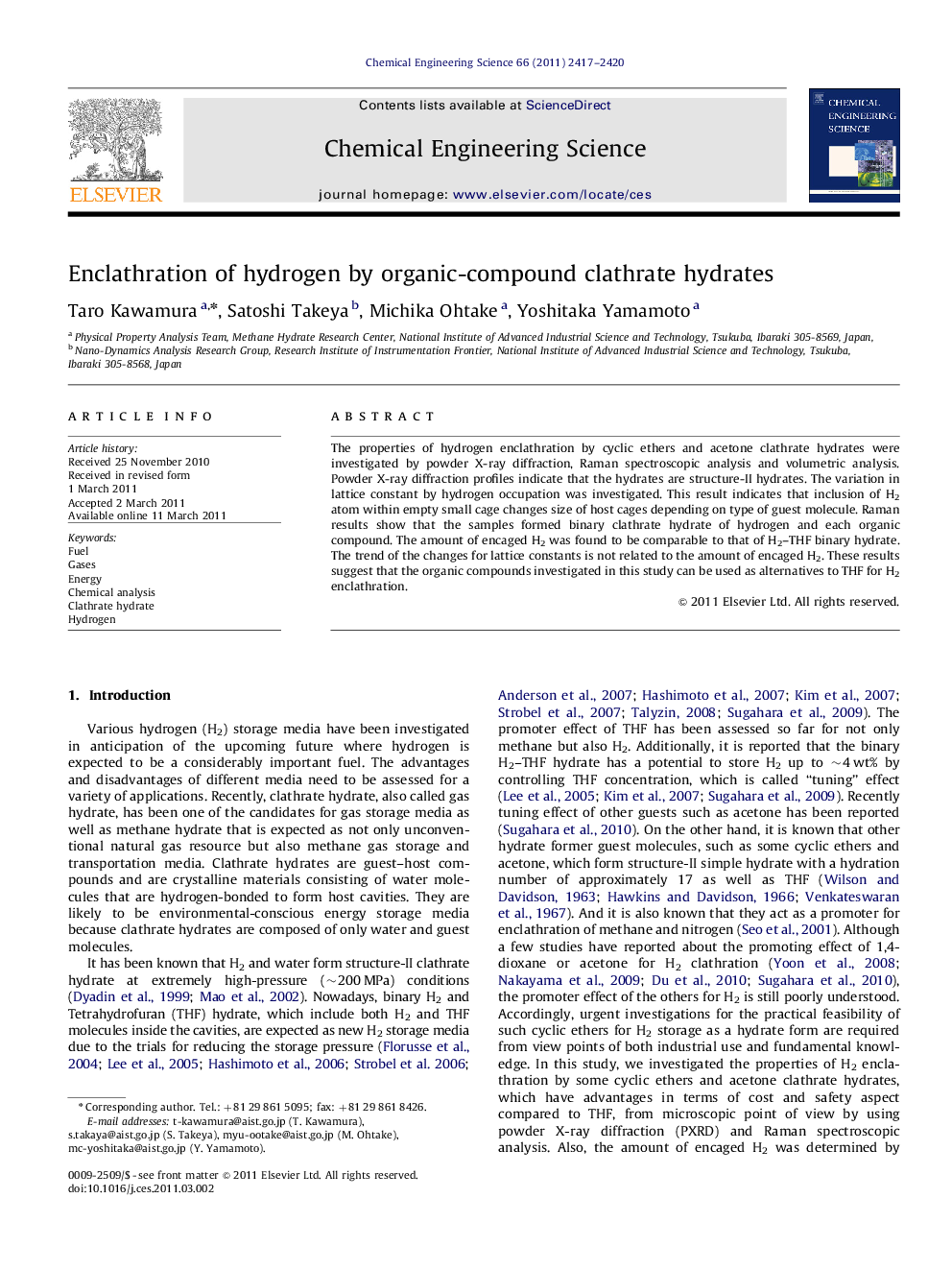 Enclathration of hydrogen by organic-compound clathrate hydrates