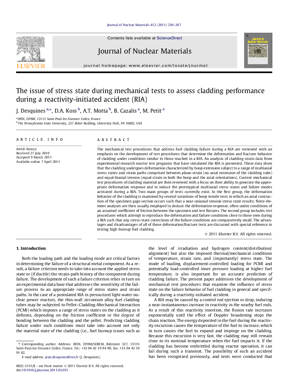 The issue of stress state during mechanical tests to assess cladding performance during a reactivity-initiated accident (RIA)