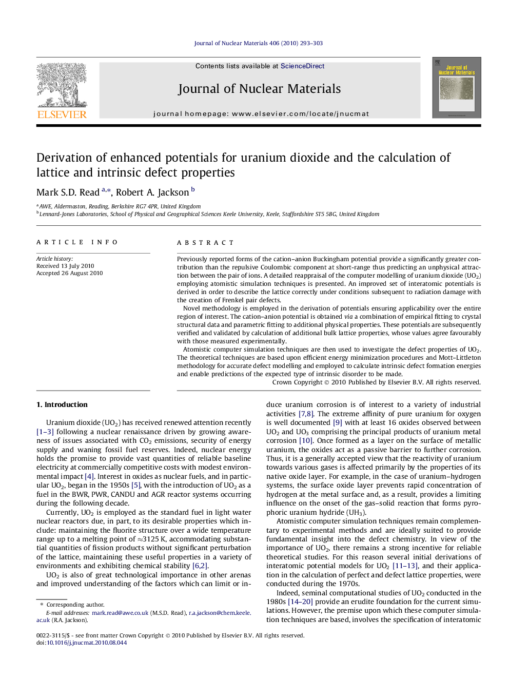 Derivation of enhanced potentials for uranium dioxide and the calculation of lattice and intrinsic defect properties