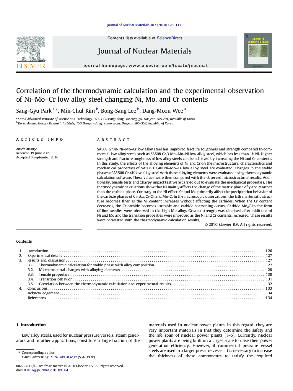 Correlation of the thermodynamic calculation and the experimental observation of Ni-Mo-Cr low alloy steel changing Ni, Mo, and Cr contents