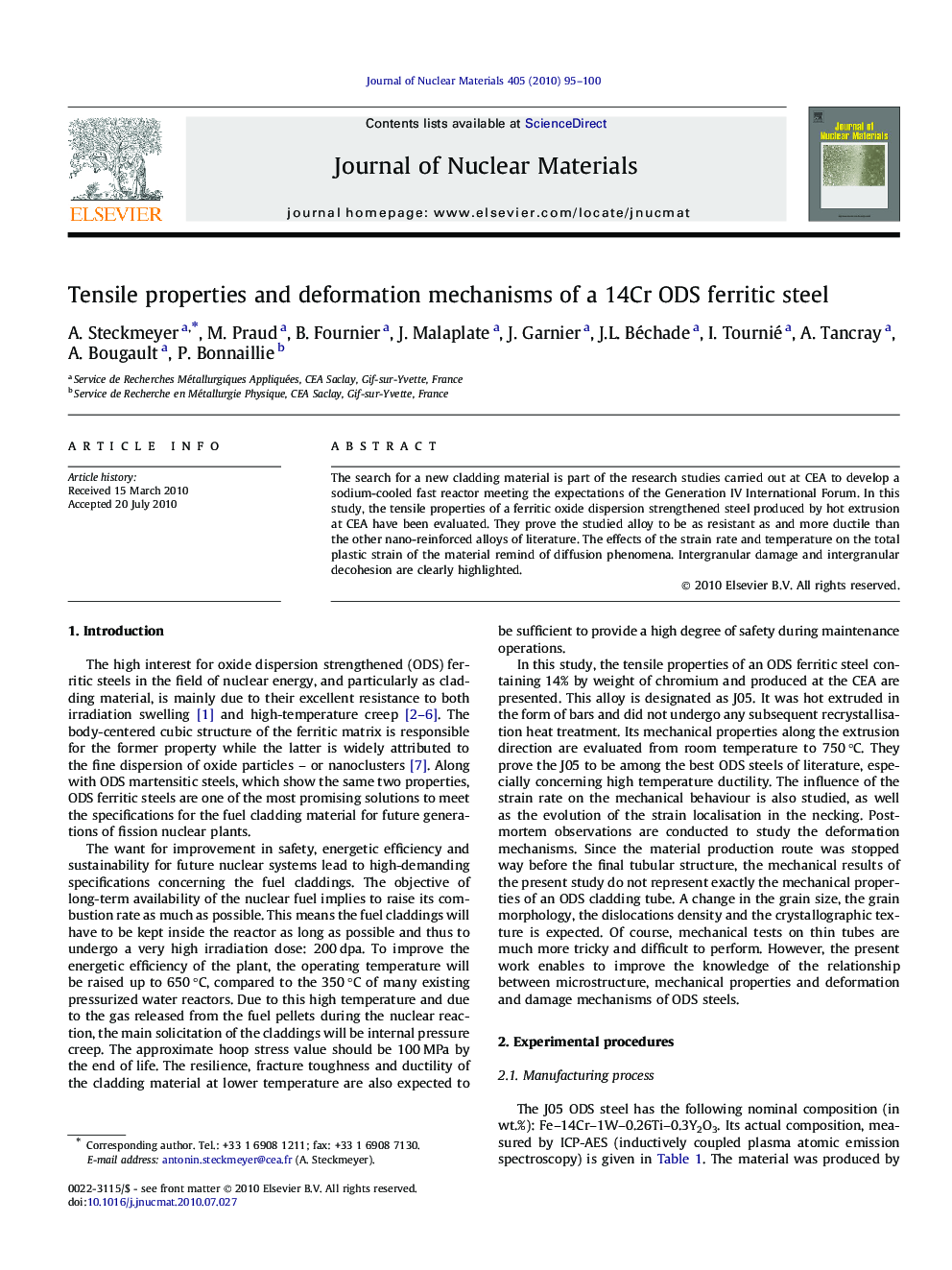 Tensile properties and deformation mechanisms of a 14Cr ODS ferritic steel