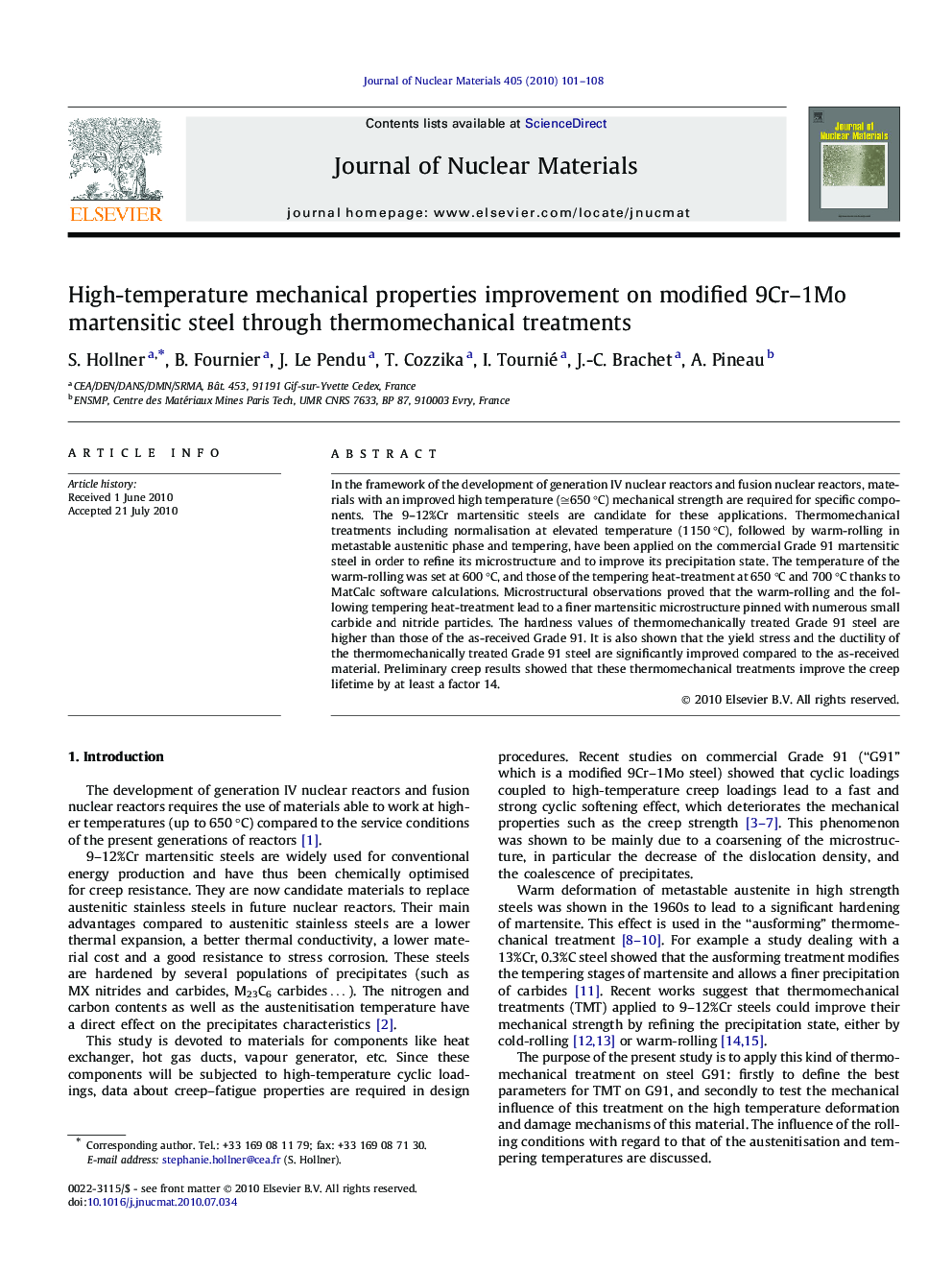 High-temperature mechanical properties improvement on modified 9Cr–1Mo martensitic steel through thermomechanical treatments