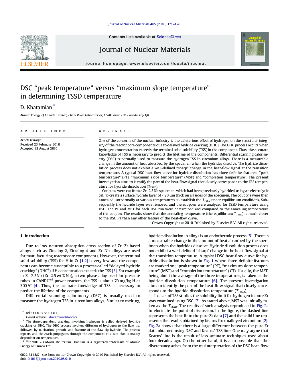 DSC “peak temperature” versus “maximum slope temperature” in determining TSSD temperature
