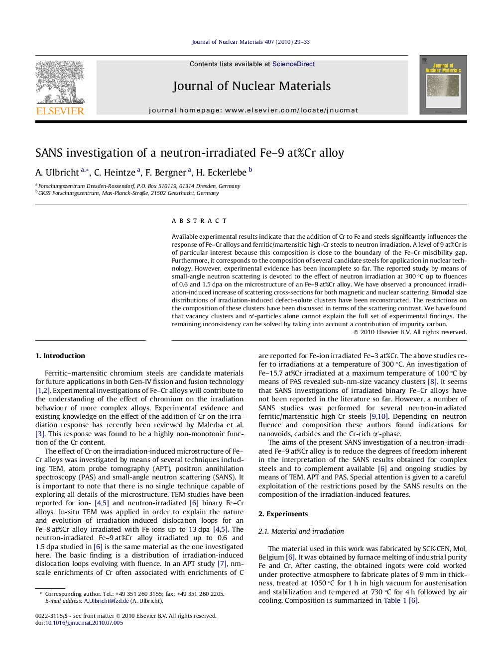 SANS investigation of a neutron-irradiated Fe–9 at%Cr alloy