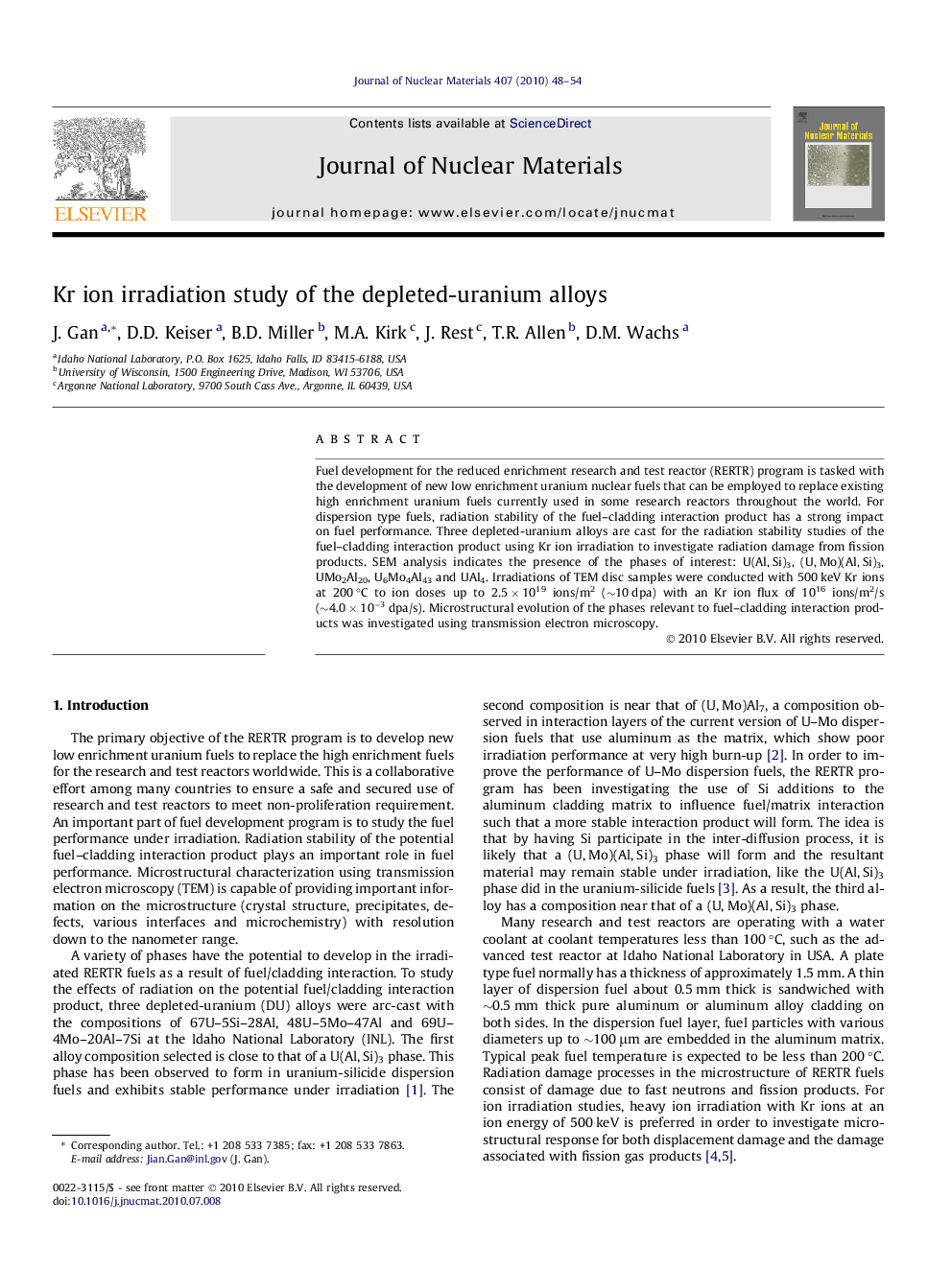 Kr ion irradiation study of the depleted-uranium alloys
