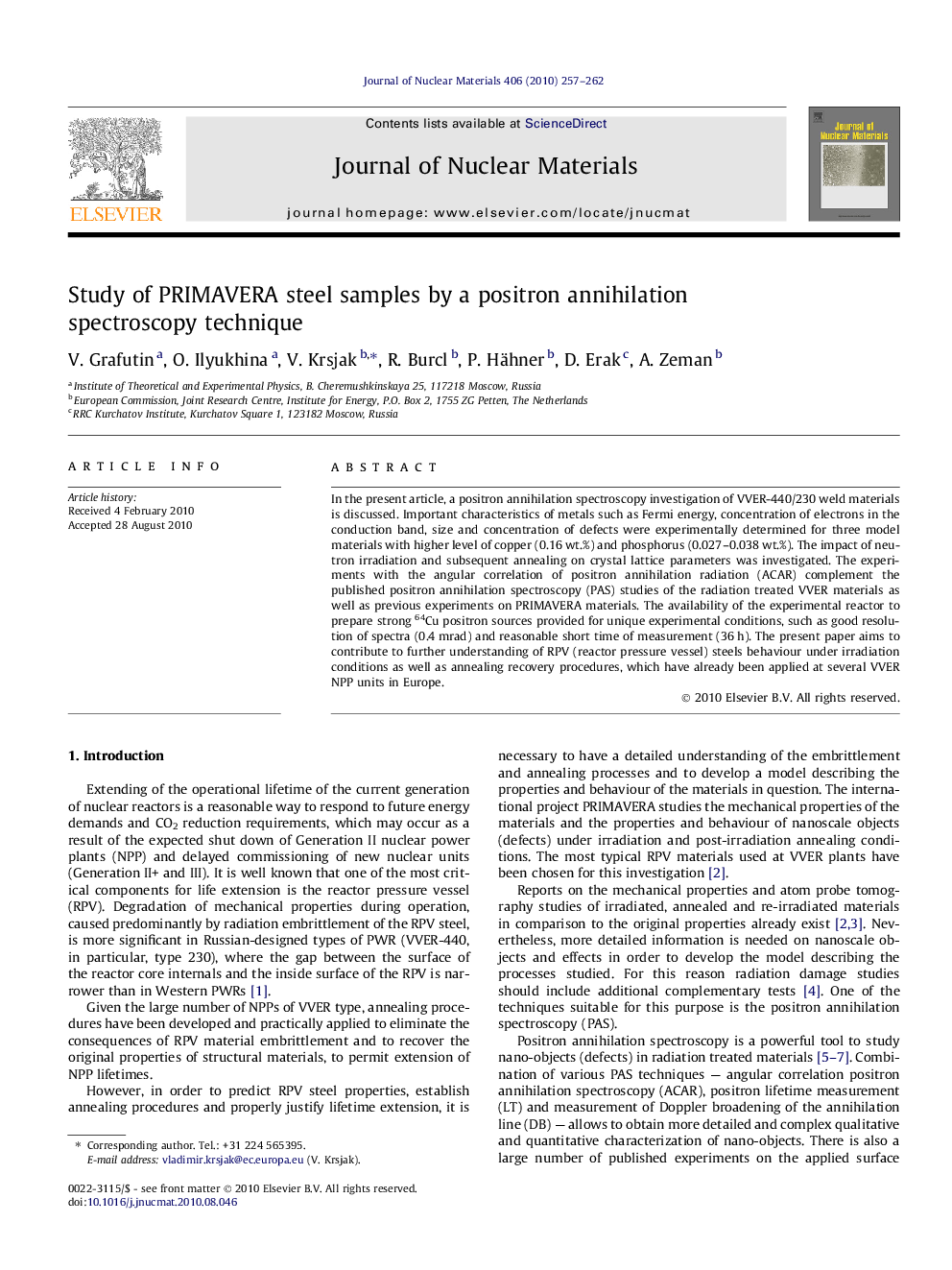 Study of PRIMAVERA steel samples by a positron annihilation spectroscopy technique