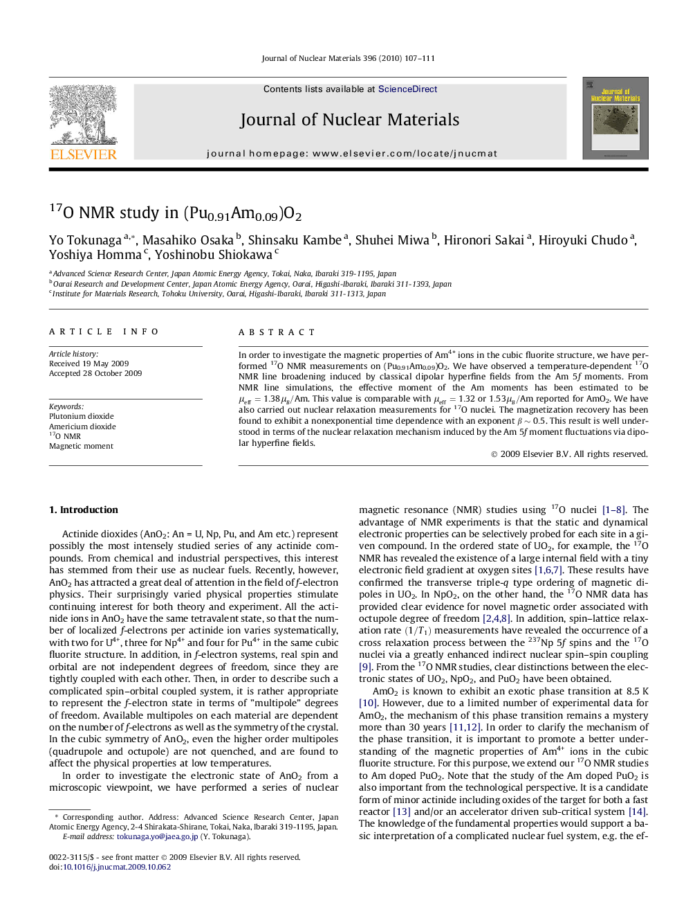 17O NMR study in (Pu0.91Am0.09)O2