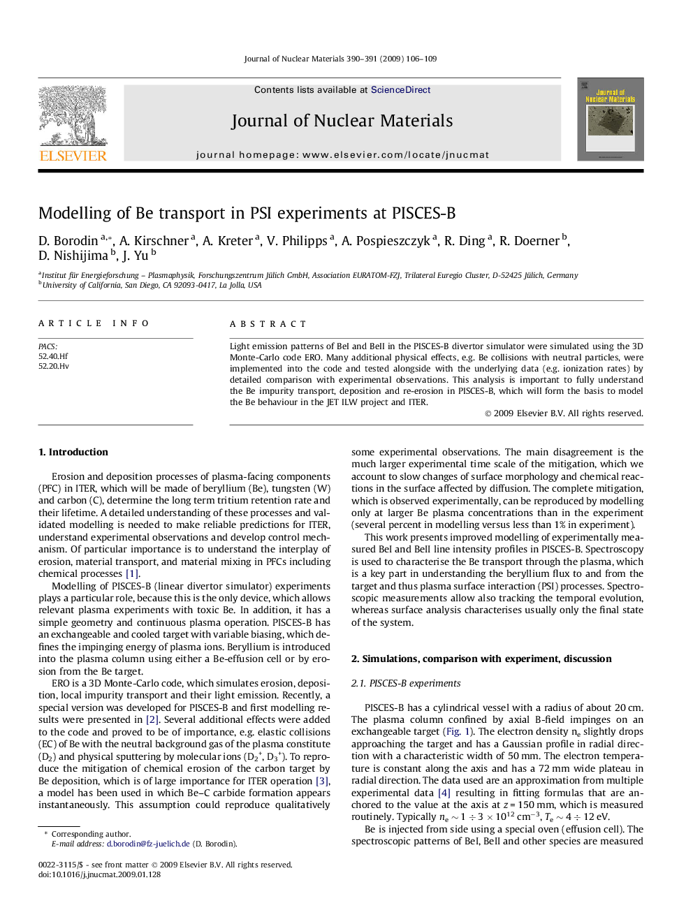 Modelling of Be transport in PSI experiments at PISCES-B