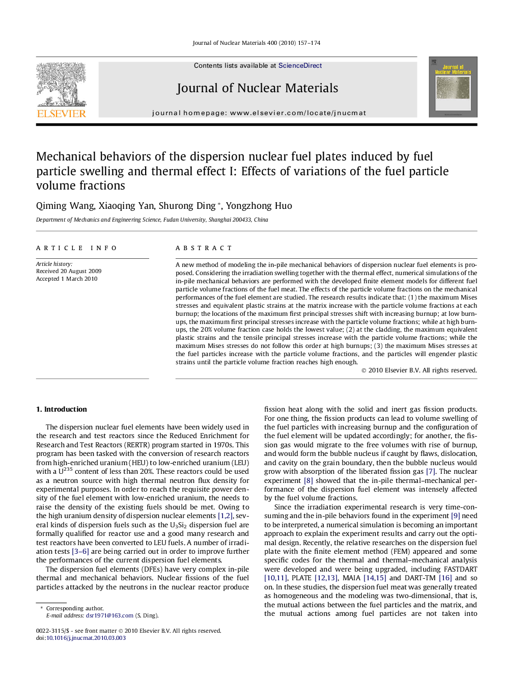 Mechanical behaviors of the dispersion nuclear fuel plates induced by fuel particle swelling and thermal effect I: Effects of variations of the fuel particle volume fractions