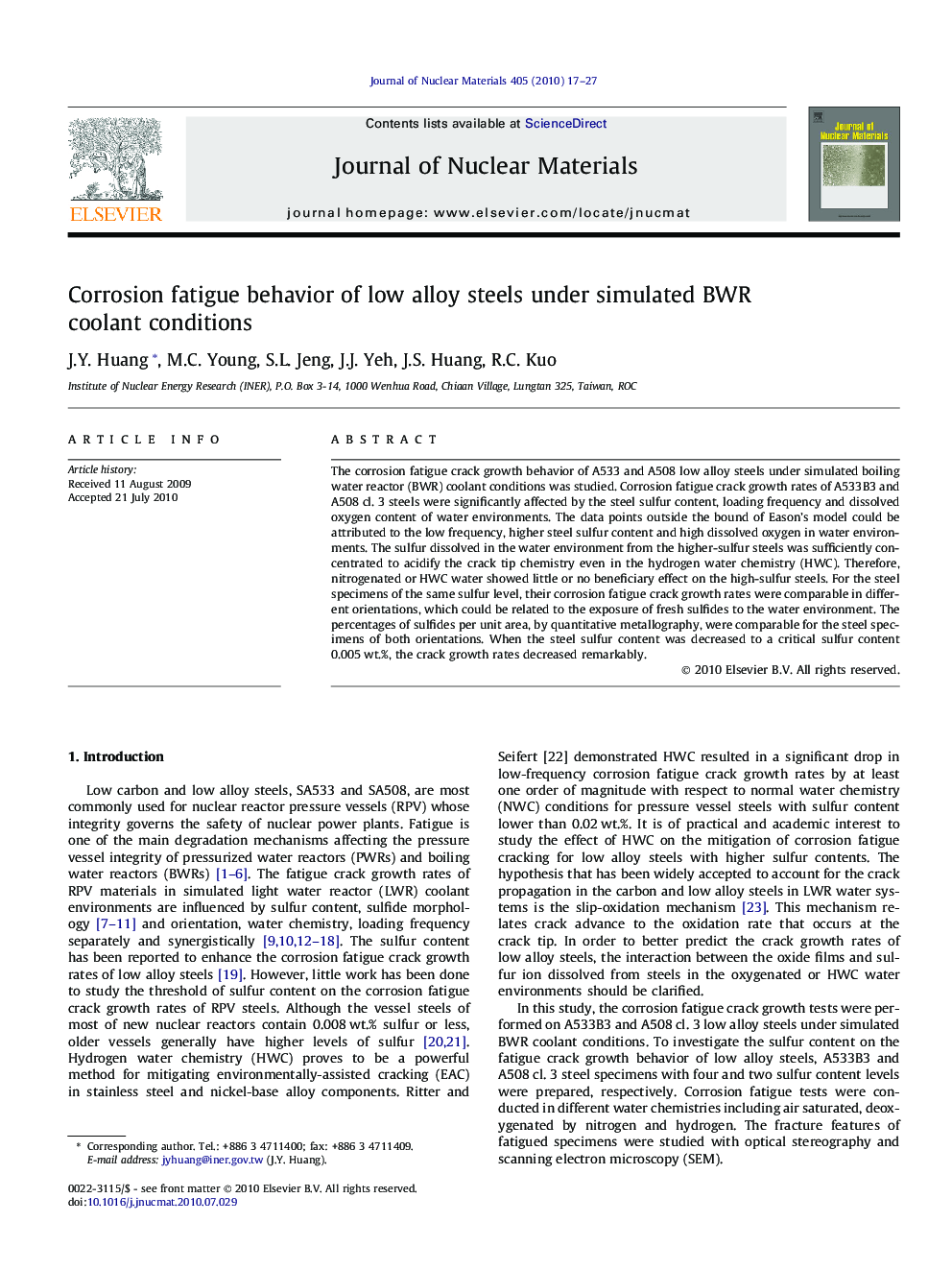 Corrosion fatigue behavior of low alloy steels under simulated BWR coolant conditions