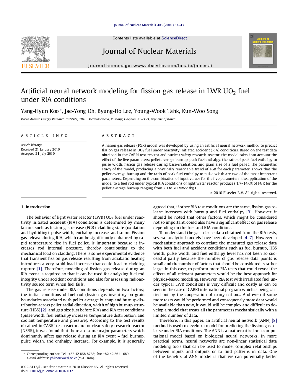 Artificial neural network modeling for fission gas release in LWR UO2 fuel under RIA conditions
