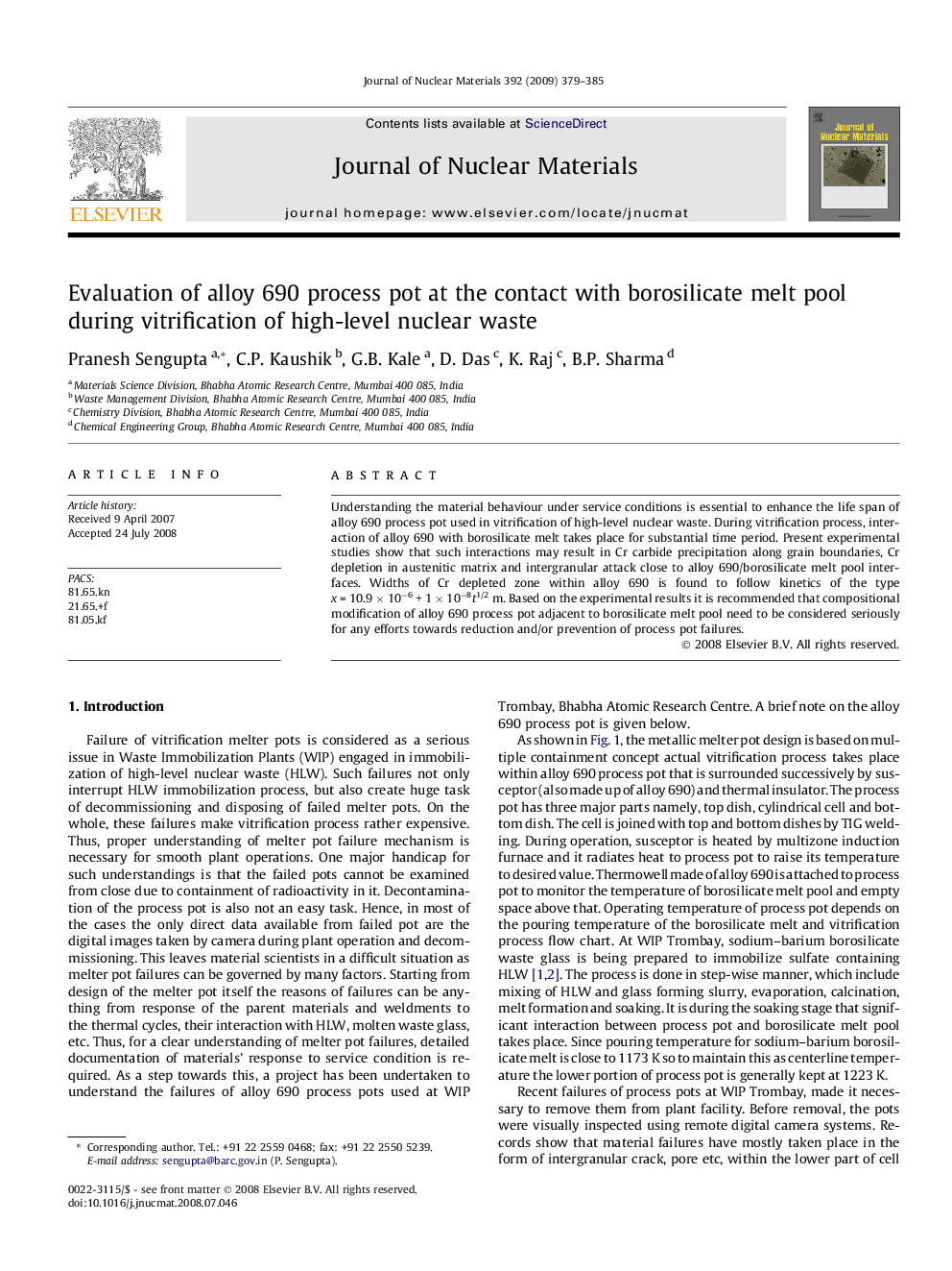 Evaluation of alloy 690 process pot at the contact with borosilicate melt pool during vitrification of high-level nuclear waste