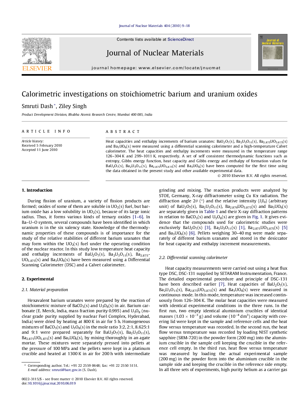 Calorimetric investigations on stoichiometric barium and uranium oxides