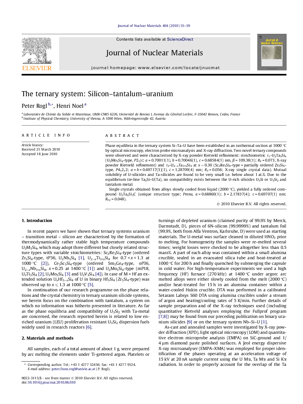 The ternary system: Silicon–tantalum–uranium