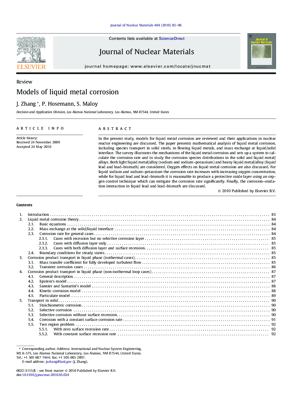 Models of liquid metal corrosion