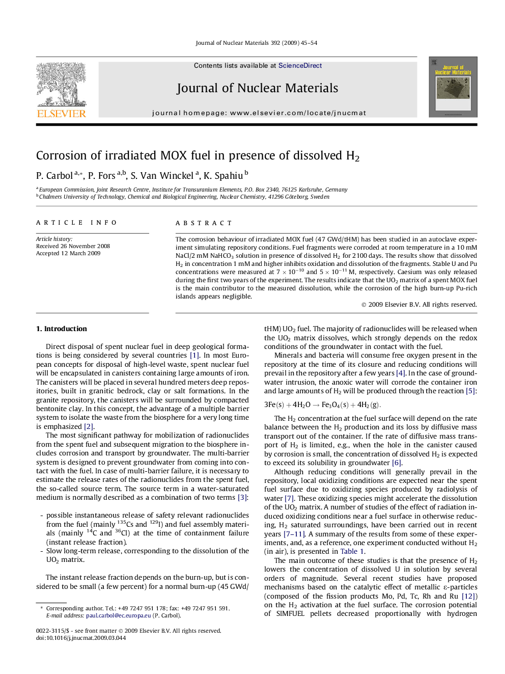 Corrosion of irradiated MOX fuel in presence of dissolved H2