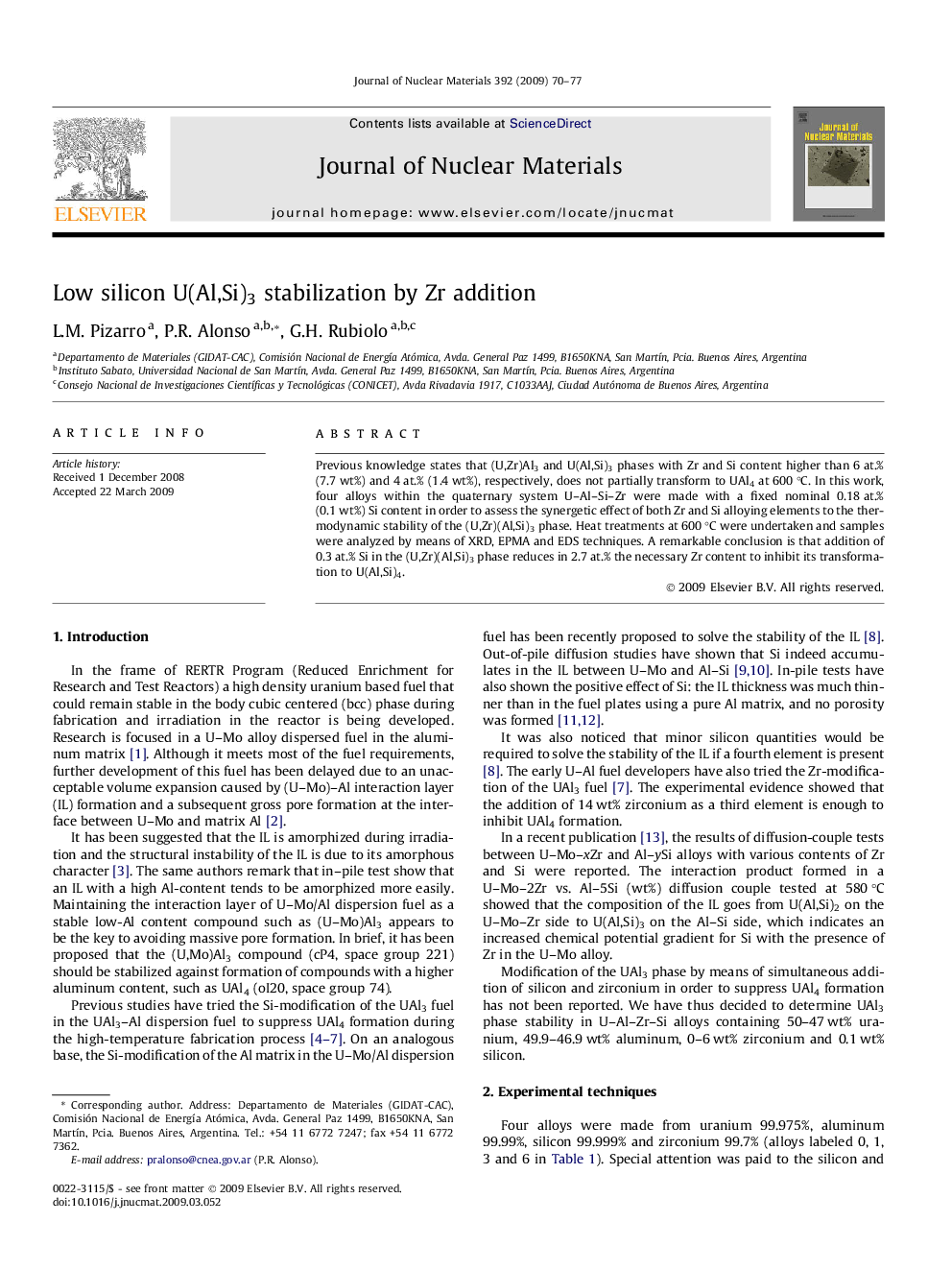عکس صفحه اول مقاله: Low silicon U(Al,Si)3 stabilization by Zr addition Low silicon U(Al,Si)3 stabilization by Zr addition