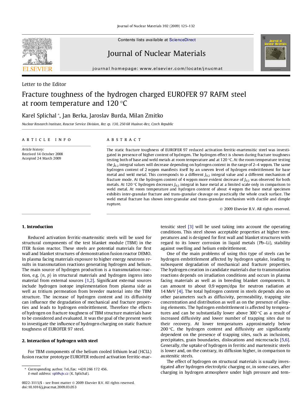 Fracture toughness of the hydrogen charged EUROFER 97 RAFM steel at room temperature and 120 °C