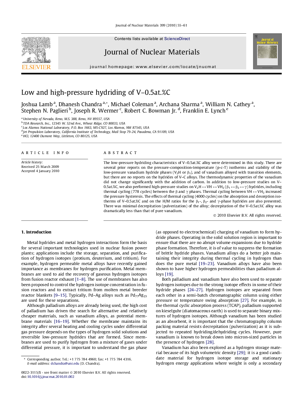 Low and high-pressure hydriding of V-0.5at.%C