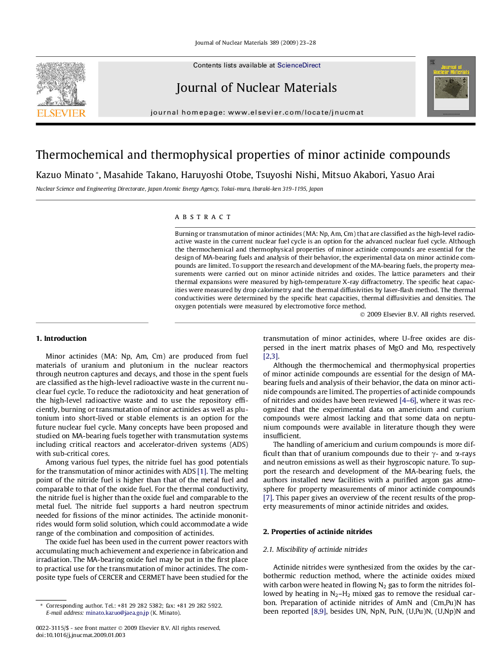 Thermochemical and thermophysical properties of minor actinide compounds