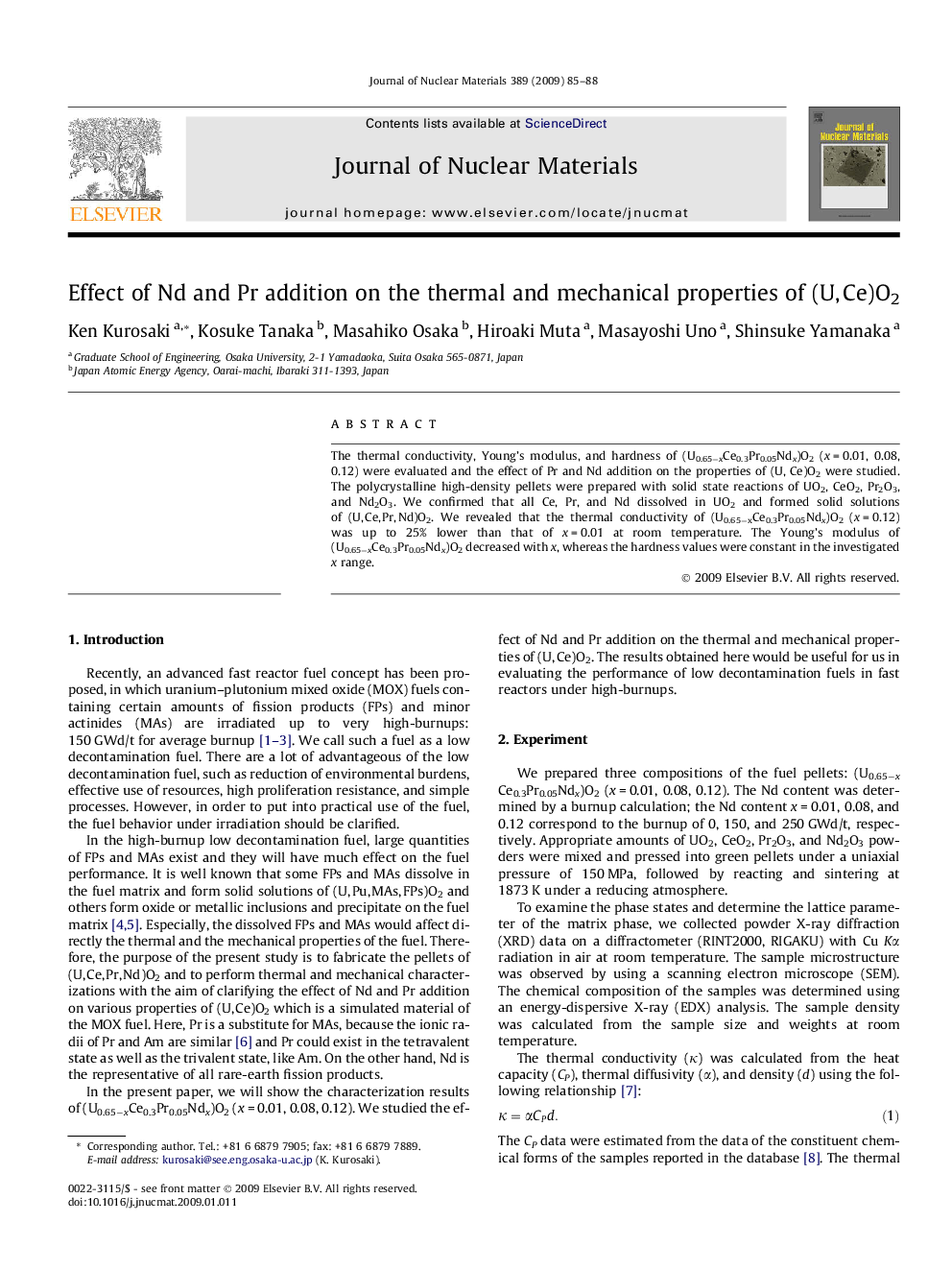 Effect of Nd and Pr addition on the thermal and mechanical properties of (U, Ce)O2