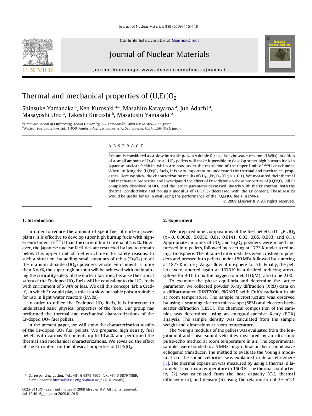 Thermal and mechanical properties of (U,Er)O2