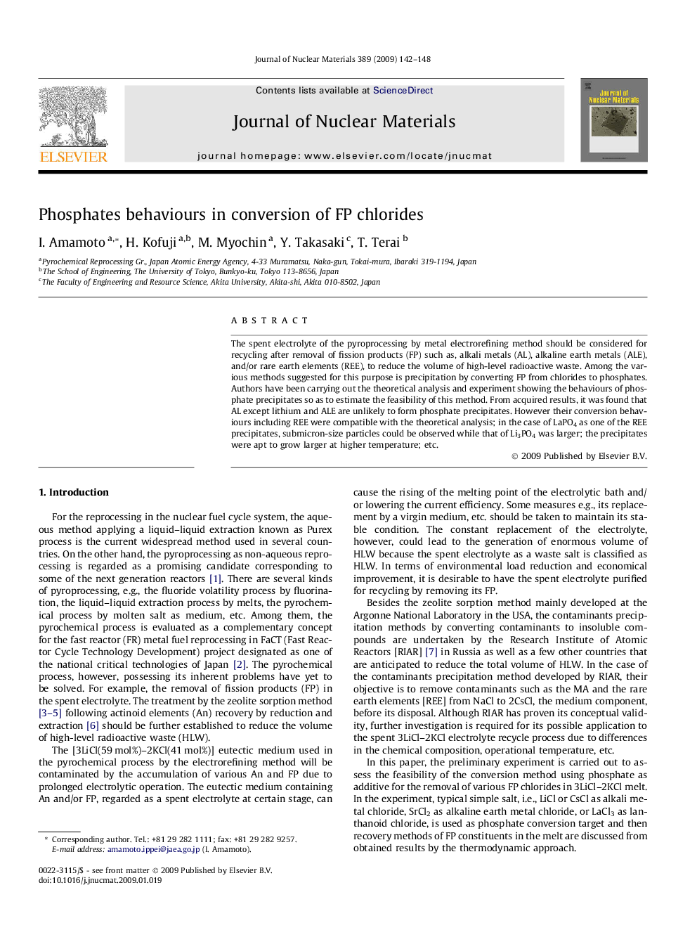 Phosphates behaviours in conversion of FP chlorides