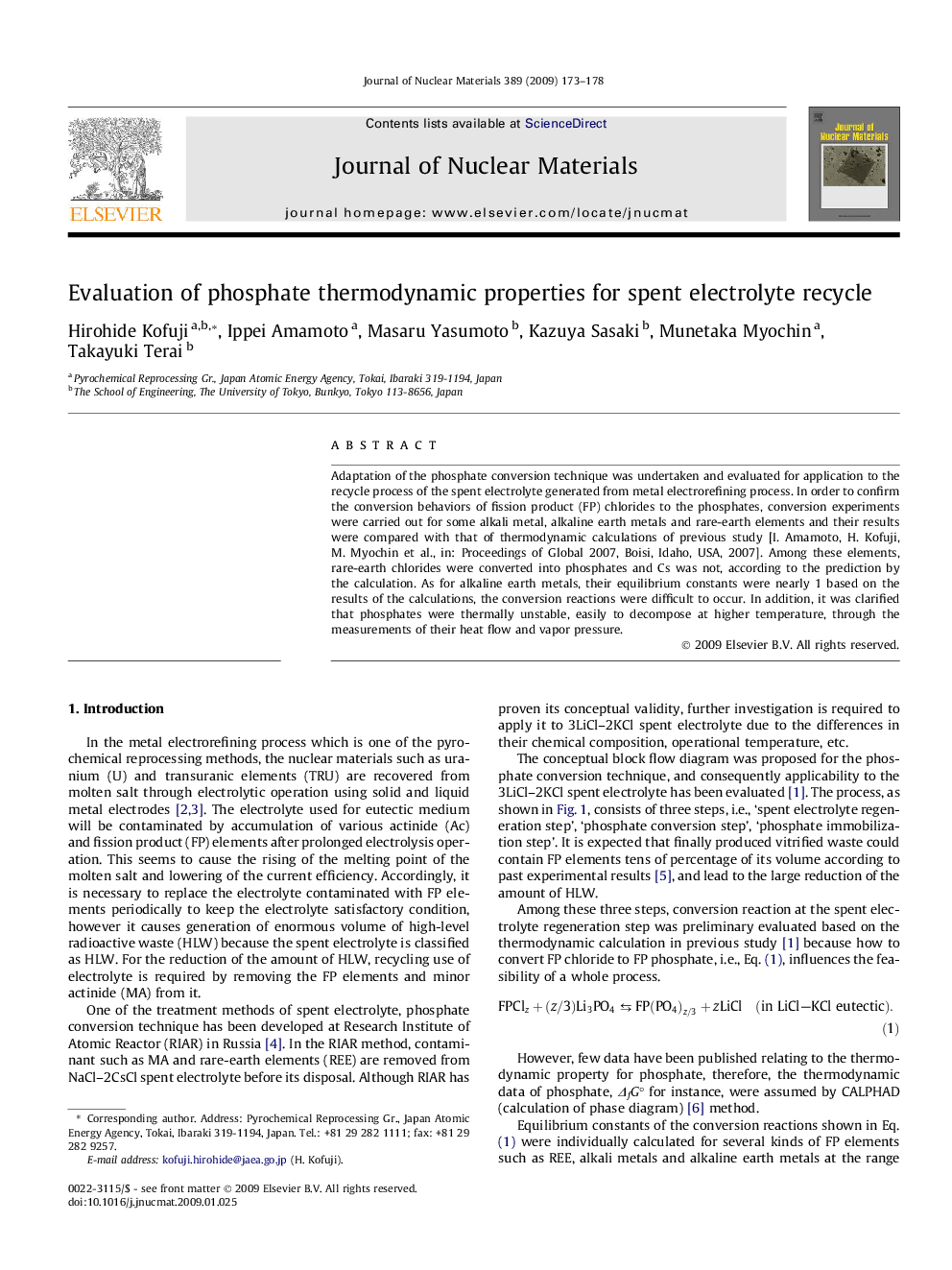 Evaluation of phosphate thermodynamic properties for spent electrolyte recycle
