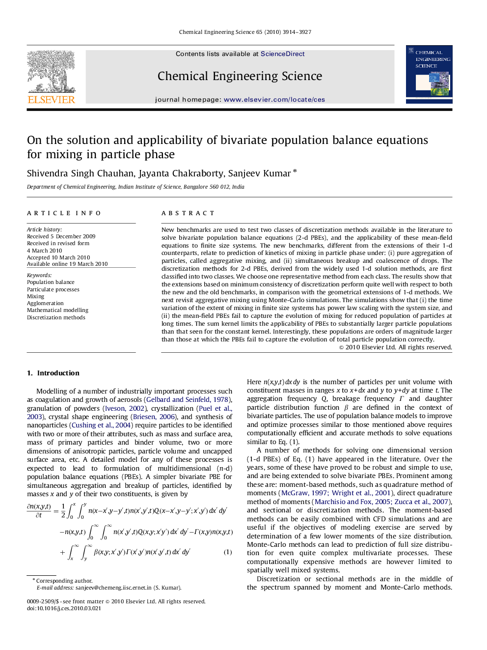 On the solution and applicability of bivariate population balance equations for mixing in particle phase