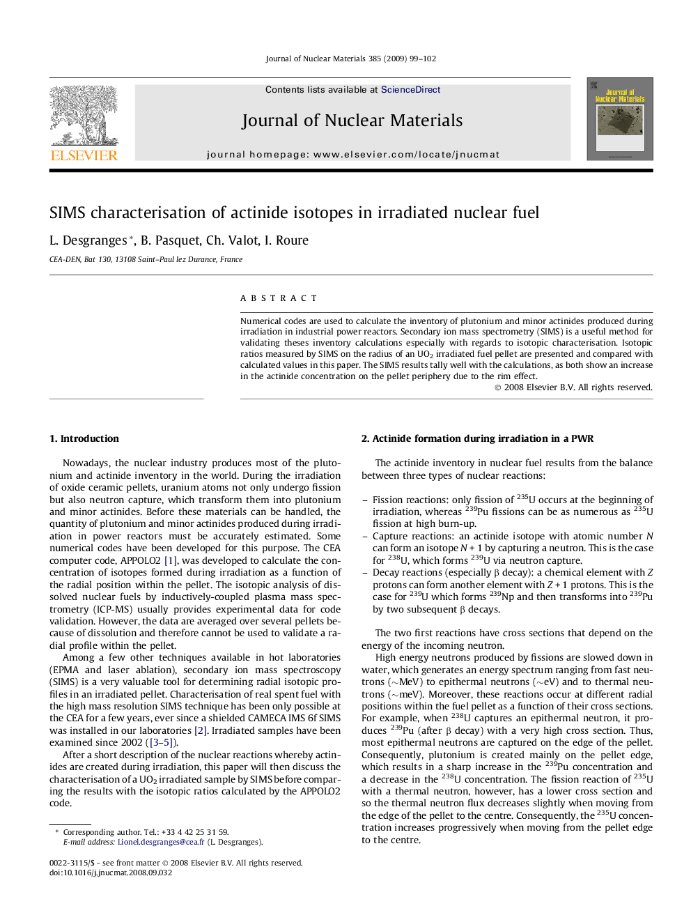 SIMS characterisation of actinide isotopes in irradiated nuclear fuel