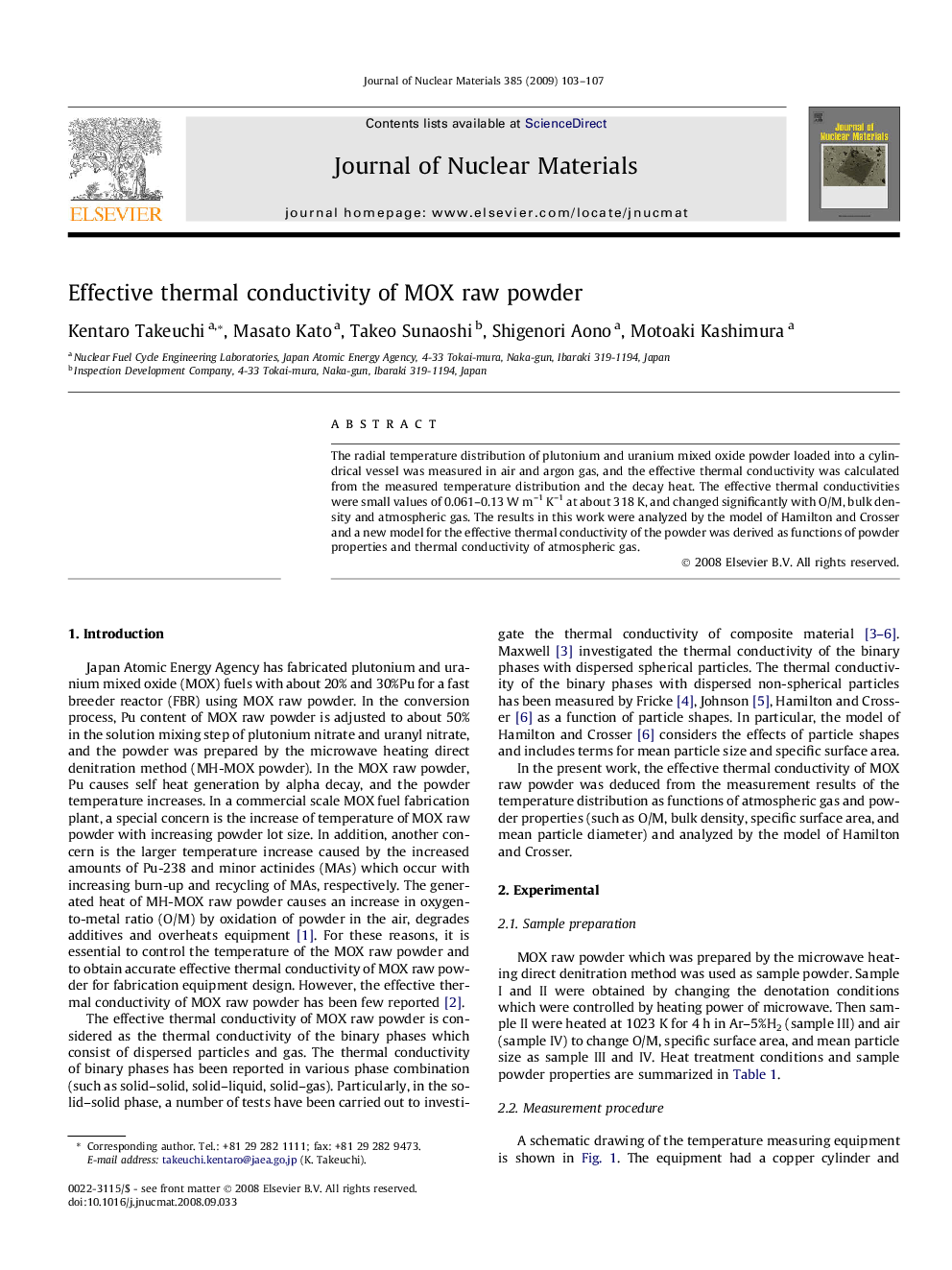 Effective thermal conductivity of MOX raw powder