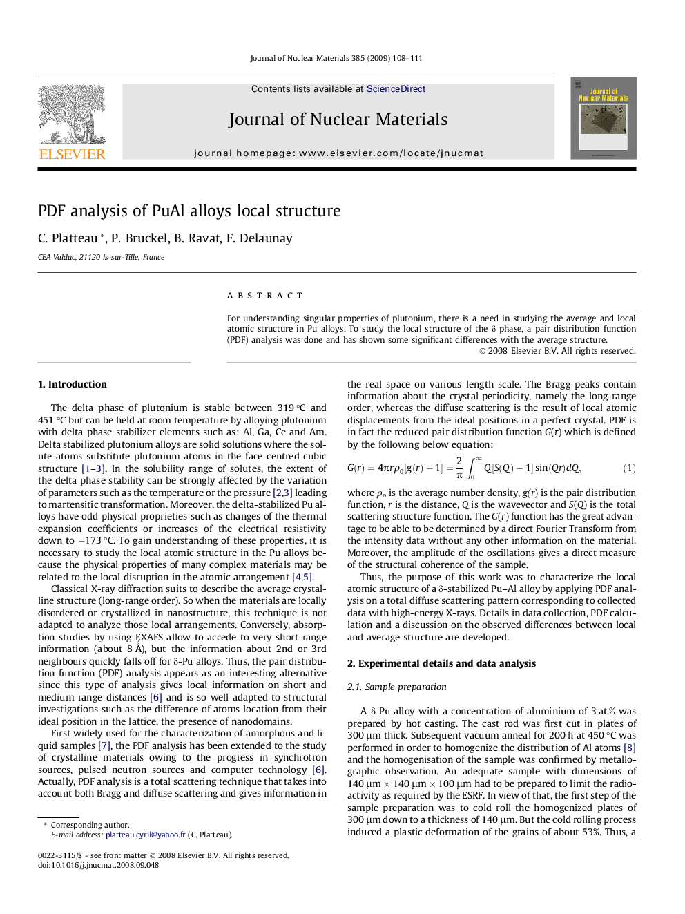 PDF analysis of PuAl alloys local structure