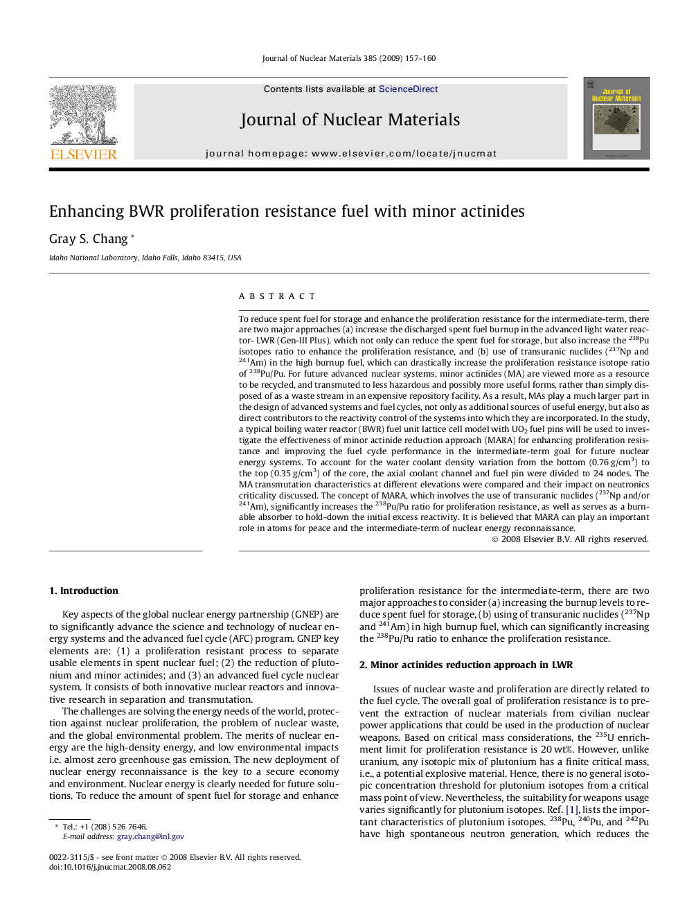 Enhancing BWR proliferation resistance fuel with minor actinides