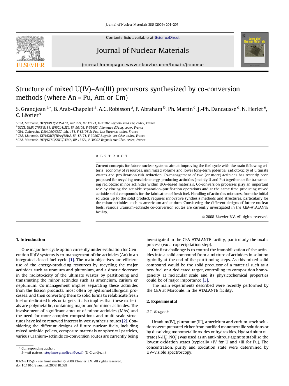 Structure of mixed U(IV)–An(III) precursors synthesized by co-conversion methods (where An = Pu, Am or Cm)