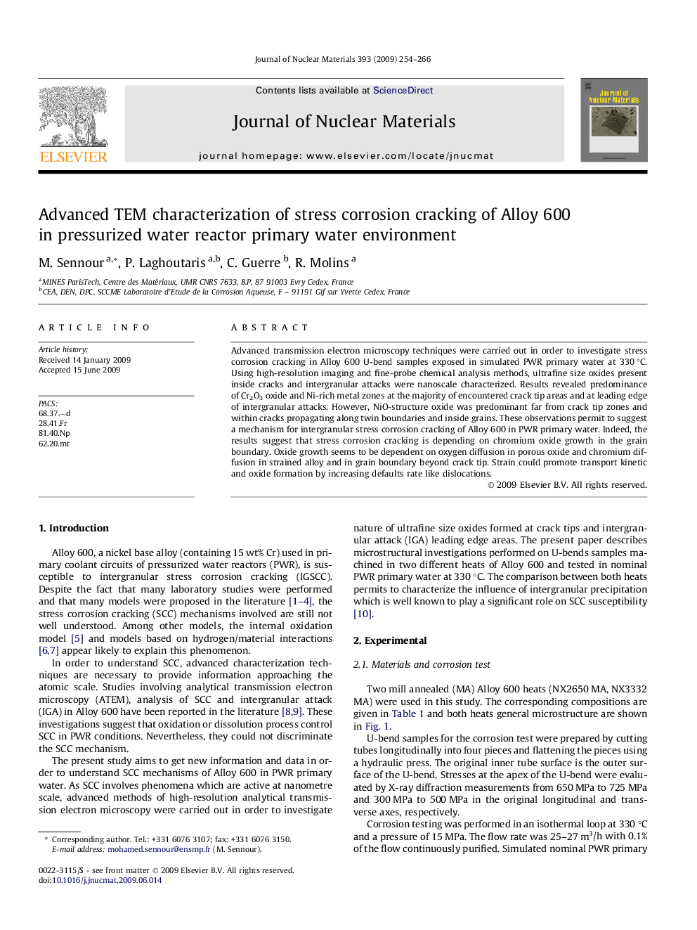 Advanced TEM characterization of stress corrosion cracking of Alloy 600 in pressurized water reactor primary water environment