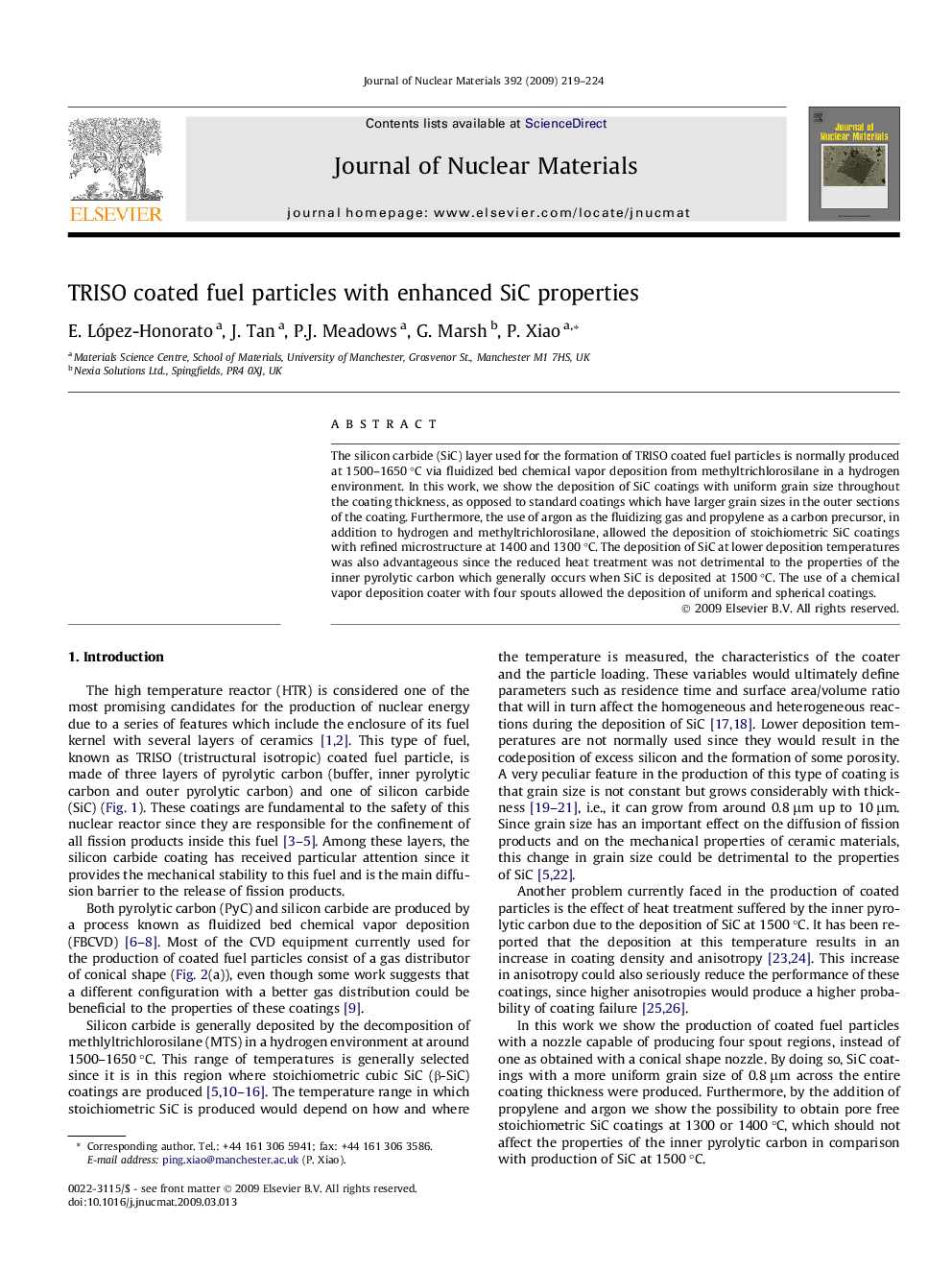 TRISO coated fuel particles with enhanced SiC properties
