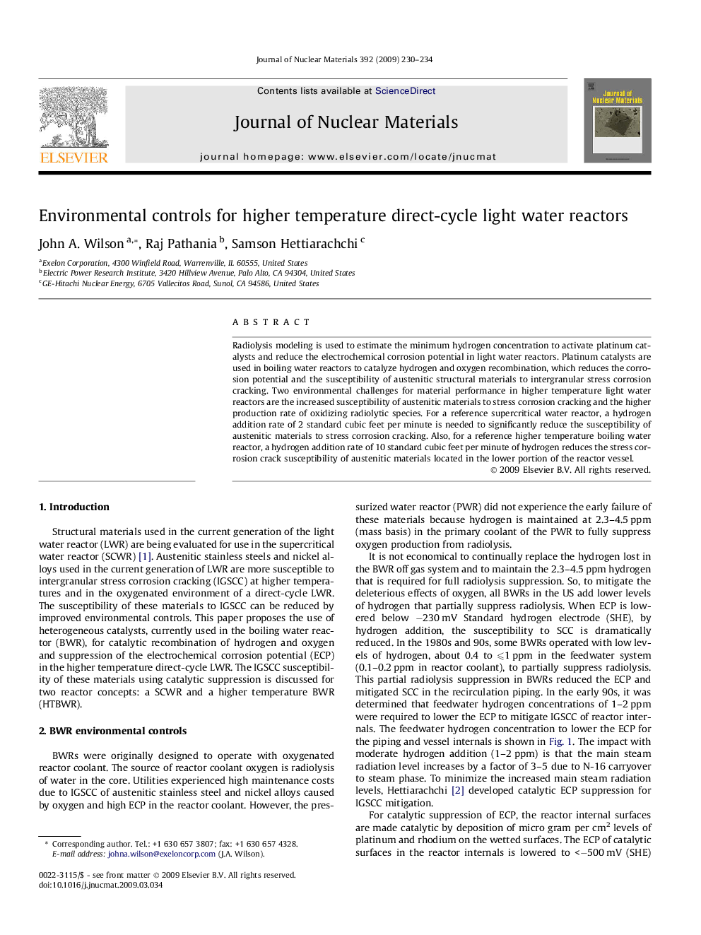 Environmental controls for higher temperature direct-cycle light water reactors
