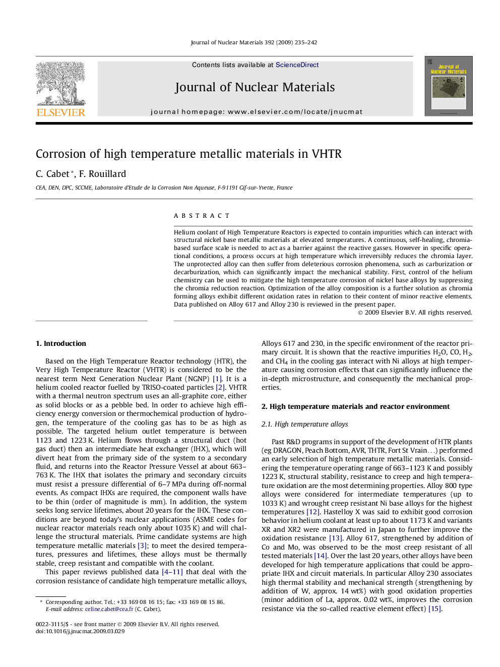 Corrosion of high temperature metallic materials in VHTR
